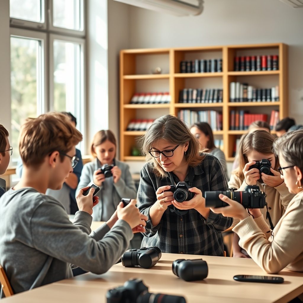 Učenci med fotografiranjem